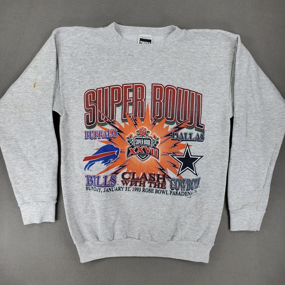 Tultex Super Bowl XXVII Sweatshirt Mens L Gray 1993 Bills vs Cowboys Vintage 90s